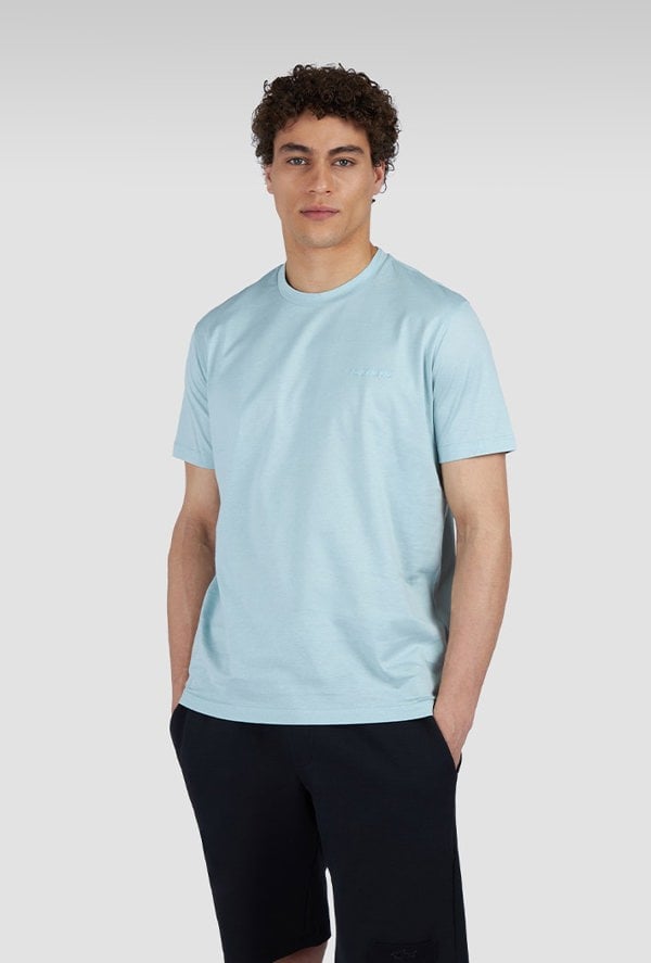 Paul & Shark Men's T-Shirt in Cotton Jersey with Tone-on-Tone Embroidery - Blue