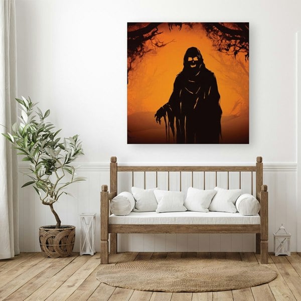 Warren Reed A Spooky Black And Orange Ghost Canvas