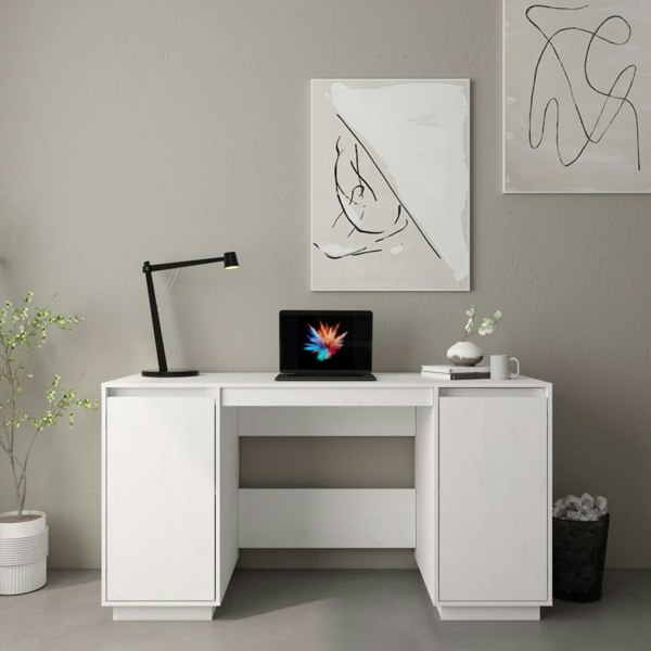 Berkfield Desk White 140x50x75 cm Solid Wood Pine