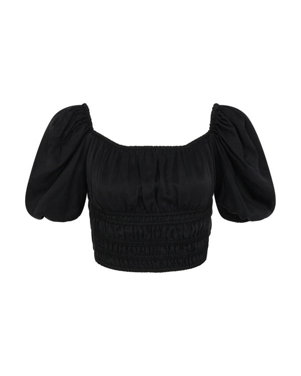 Frolickers Convertible Puff-Sleeve Crop Top - Black