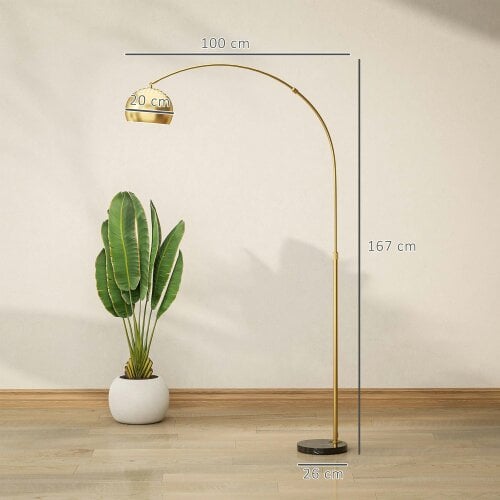 Wyld Haus Ketota Gold Metal And Black Marble Arc Bell Floor Lamp With Adjustable Shade