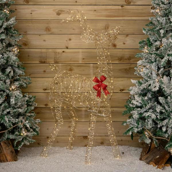 Samuel Alexander 1.3m Light up Gold Twist Christmas Standing Reindeer with 300 Warm White LEDs