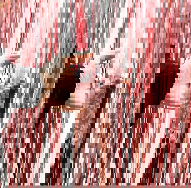 Cheetah Metallic Tinsel Curtain, 2M x 1M Rose Gold