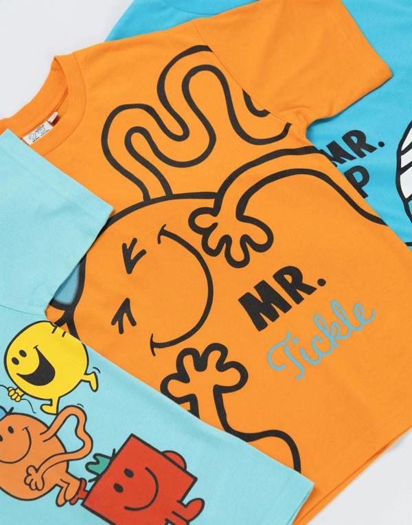 Vanilla Underground Mr. Men & Little Miss Boys Multicoloured Multi Character Multi-Pack of 3 Short-Sleeved T-Shirts