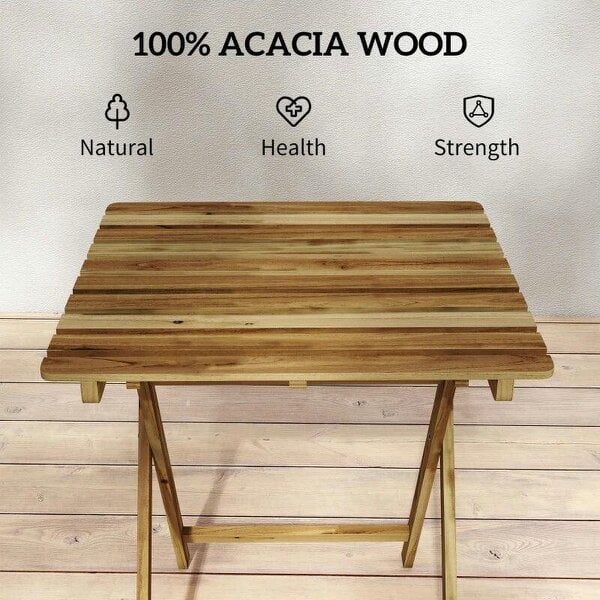Outdoor Coffee Table Foldable Wooden Garden Table for Patio Balcony Natural Wood