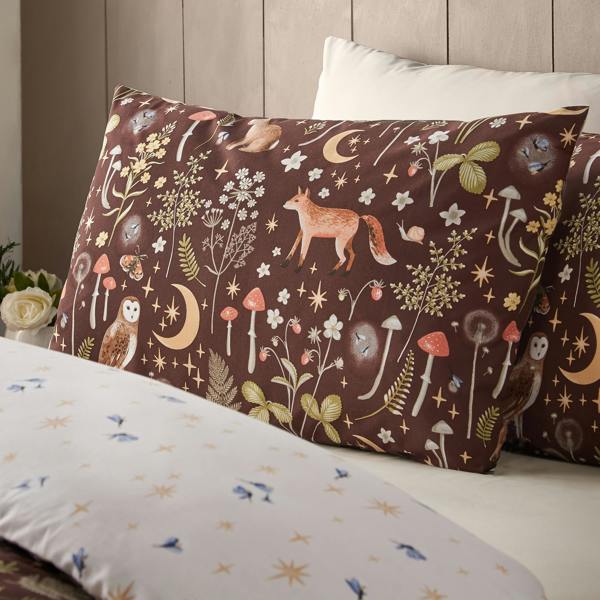 Catherine Lansfield Enchanted Twilight Animals Reversible Duvet Cover Set Chocolate