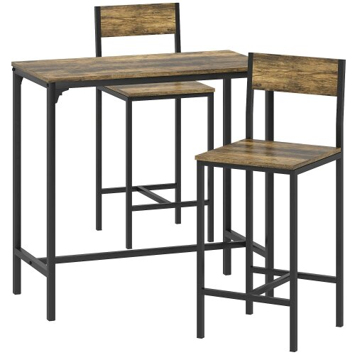 Wyld Haus Torakeno 3 Piece Industrial Bar Table And 2 Stool Set For Compact Spaces