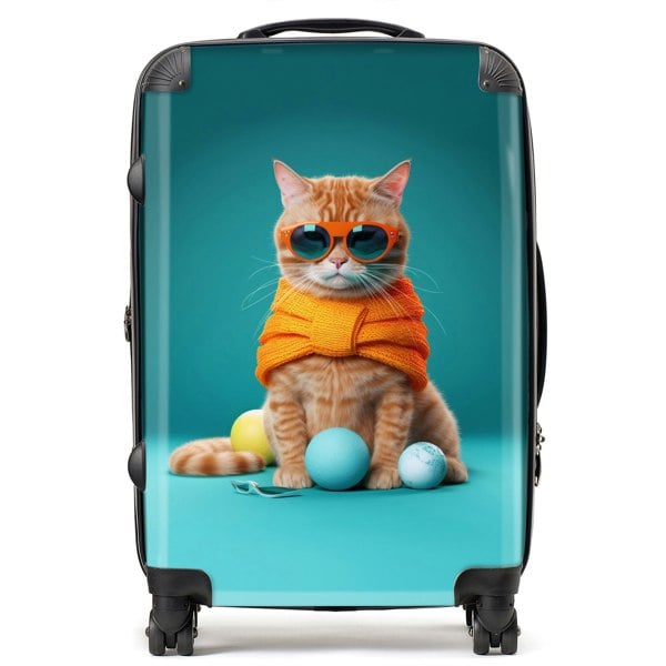 Warren Reed Cat In Glasses With Balls Of Wool Suitcase