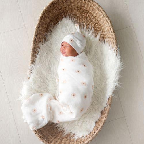 Lulujo - Hello World Bamboo Hat and Swaddle Gift Set - Daisies