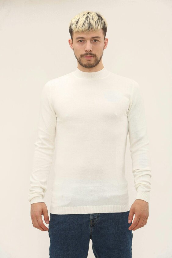 Elaina Fashion Men’s Slim Fit Jumper – 100% Cotton - Off White