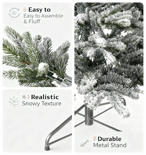 4ft to 8ft Californian Pine Artificial Christmas Tree with Snow Covered Green Tips and Metal Stand image 3