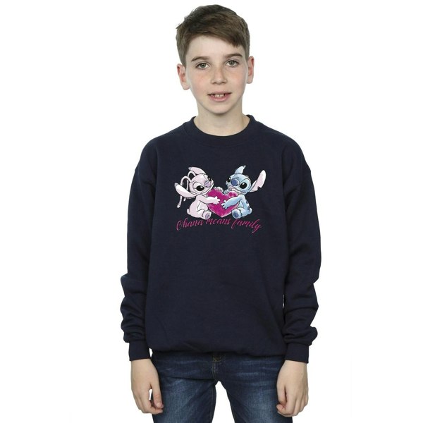 Disney Boys Lilo And Stitch Ohana Heart With Angel Sweatshirt - Navy Blue