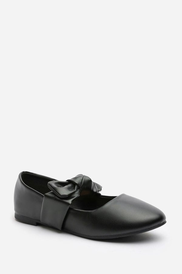 Where's That From Gabriella Bow Strap Ballet Flats in Black Faux Leather