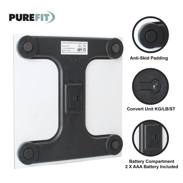 Purefit Digital Bathroom Scale for Measuring Body Weight - Smart Scale with LED Display - Battery Included LB/KG/ST Max Weight 180KG