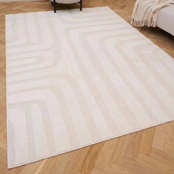 Cream Geometric rug Non-shedding, anti-static
