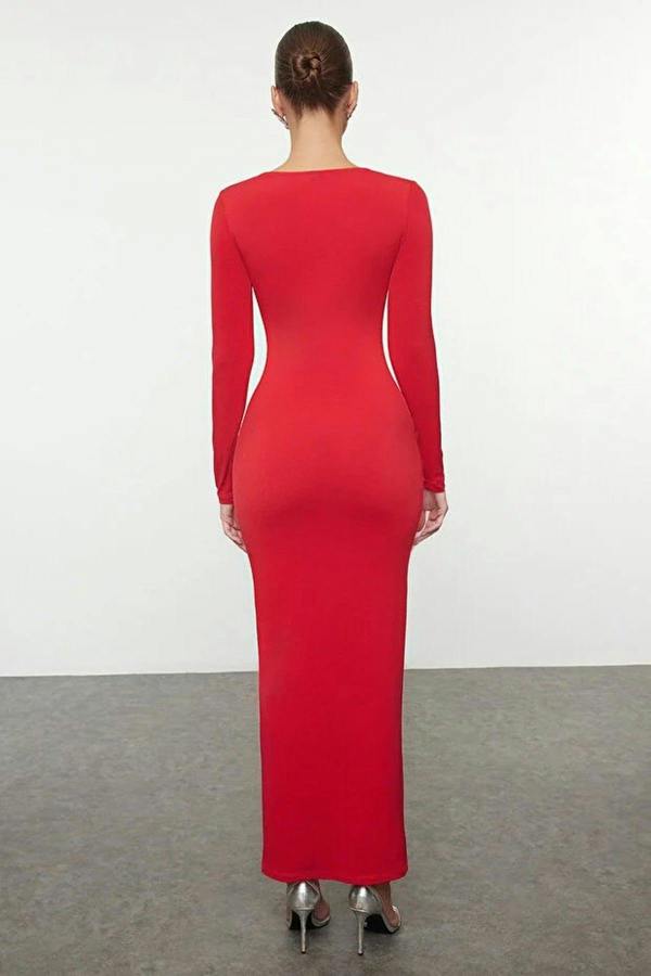 WOVCOR Elegant Knitted Evening Dress with Cut Out Detail