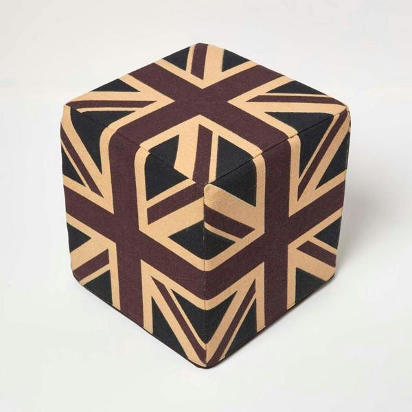 HOMESCAPES Cotton Cube Pouffe Vintage Union Jack - 36 x 36 x 38 cm