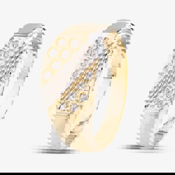 T. H. Baker 9ct Two Colour Gold Cubic Zirconia Striped Signet Ring DIV065