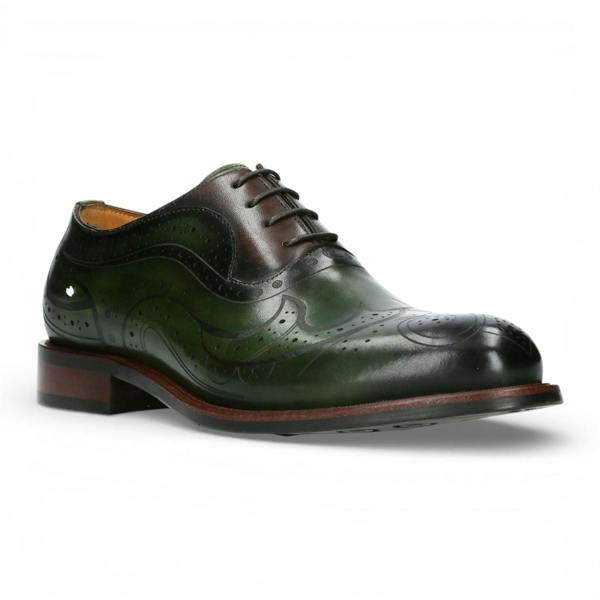 Laura Vita Lorenzo Conti Men's Khaki Green Leather Brogue Oxford Dress Shoes - Ayan-01