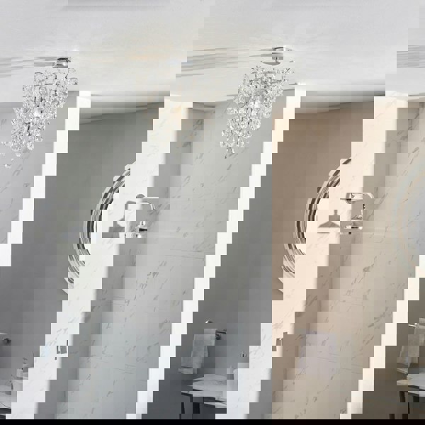 Decorative Flush Bathroom Ceiling Light Fitting - Clear Glass Crystal Details