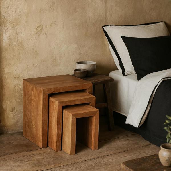 Wyld Haus Set of 3 Manila Light Mango Wood Nesting Tables