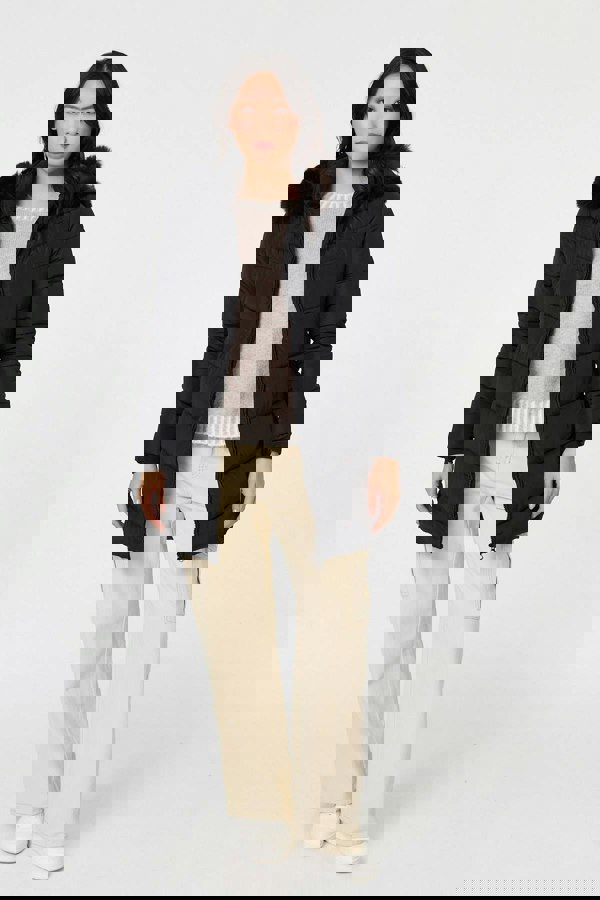 Black | Faux Fur Hooded Longline Puffer Jacket
