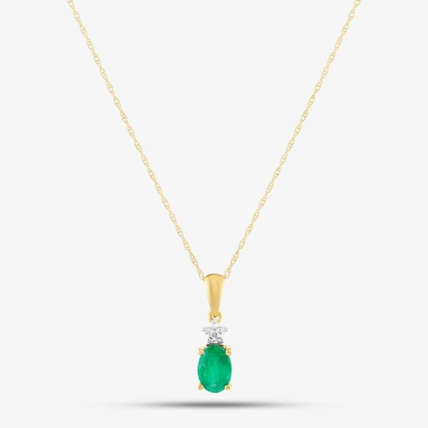 T. H. Baker 9ct Gold Oval Emerald Diamond Cluster Pendant VP0S296 9KY-EM