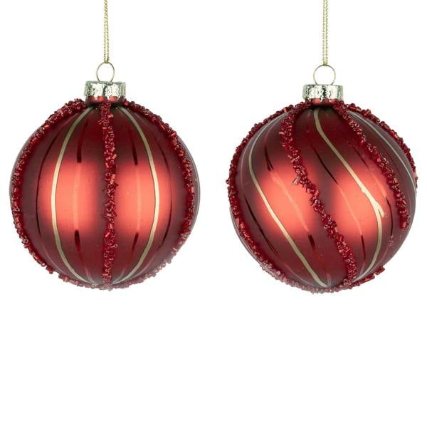 8cm Glass Christmas Baubles, Red Finish, 12 Pack with Festive Decorative Designs image 1
