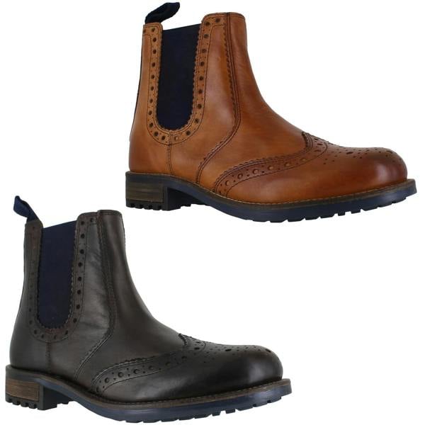 Catesby Mens Pull On Ankle Dealer Chelsea Brogue Wingtip Boots
