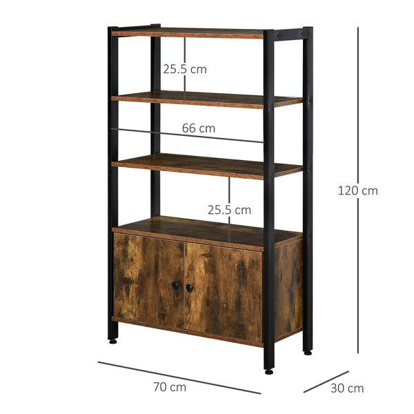 Rafaelo Mobilia Industrial Bookcase With 3 Shelves & Cupboard