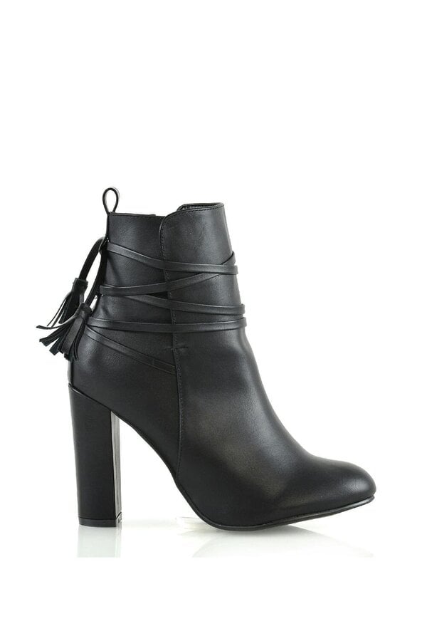 XY LONDON Tie up Tassel Detail Block High Heel Ankle Boots