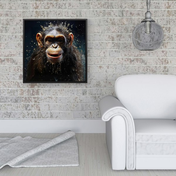 Warren Reed Realistic Monkey Face Splash Art Framed Canvas