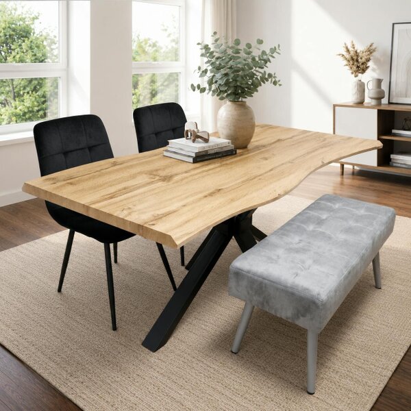 Kosy Koala Dining Table Set with 2 black Velvet Chairs and 1 Grey Bench  Dining Room Furniture Set