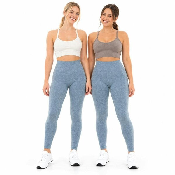 Smart Living Ladies Solid Marl with Bum Lift Leggings - Blue Marl - Pair of 2