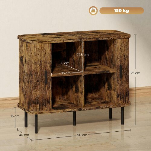 Wyld Haus Lasa Rustic Brown Mid Century Sideboard With Slatted Sliding Doors And Steel Legs