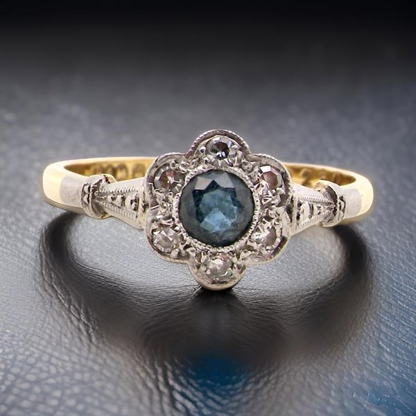 Vintage Tom 18 Carat Gold Sapphire & Diamond Cluster Edwardian Ring