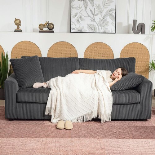 Wyld Haus Mimi Corduroy Grey 3 Seater Jumbo Sofa With Scatter Cushions