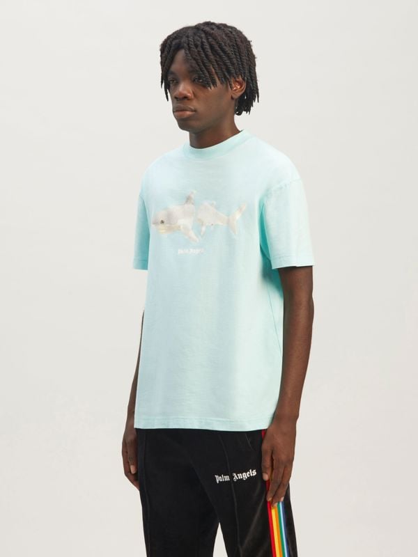 Palm Angels Classic Shark Design T-Shirt - Light Blue