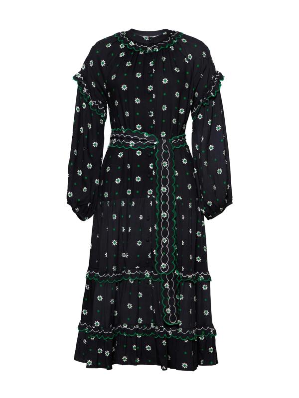 Rose & Nancy Joyce Black Daisy Polka Dot Midi Shirt Dress