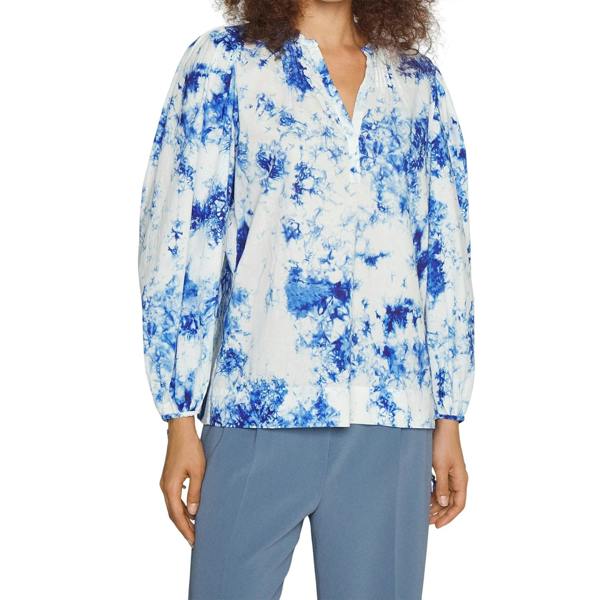 Boss Womens/Ladies Tie Dye V Neck Balloon Sleeve Blouse - White/Blue - 