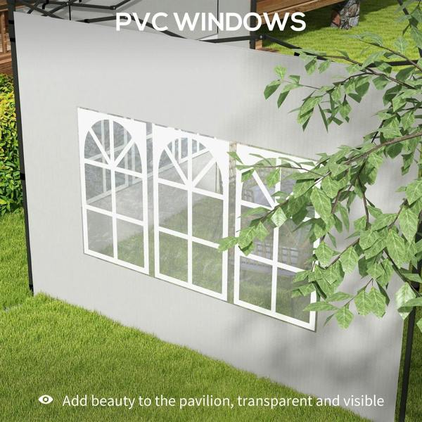 White PVC gazebo side panel with three arched window sections and lattice cutouts