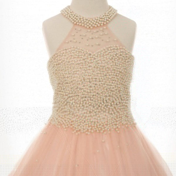 beaded detail on a  Girls princess style dress from UK Flower Girl Boutique