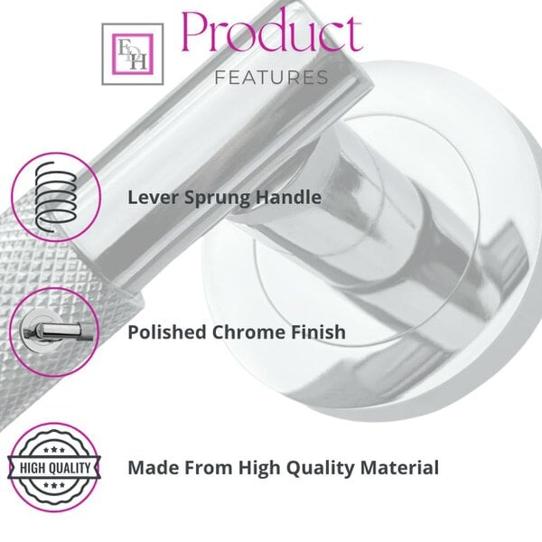 EDH Door Hardware Polished Chrome Knurled Door Handles on Round Rose – Handle Sets