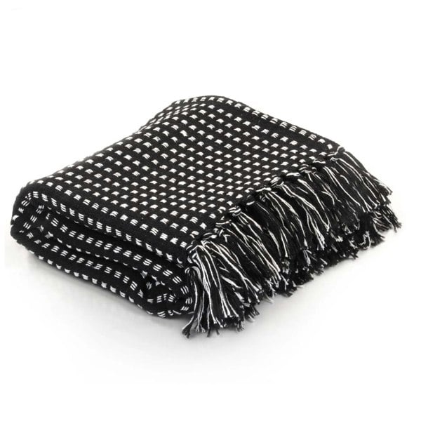 Berkfield Throw Cotton Squares 220x250 cm Black