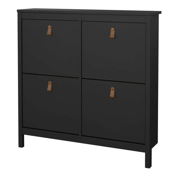 Wyld Haus Wildberry Matt Black Wooden Shoe Cabinet 4 Flip Down Doors Leather Handles