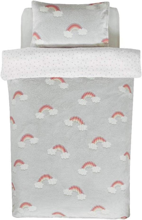 Smart Living Teddy Rainbow Glow in the Dark Fleece Duvet Cover with Pillowcases