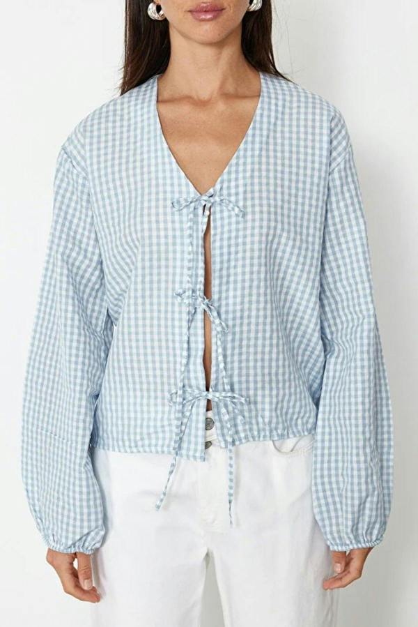 WOVCOR Woven Shirt with Front Tie Detail