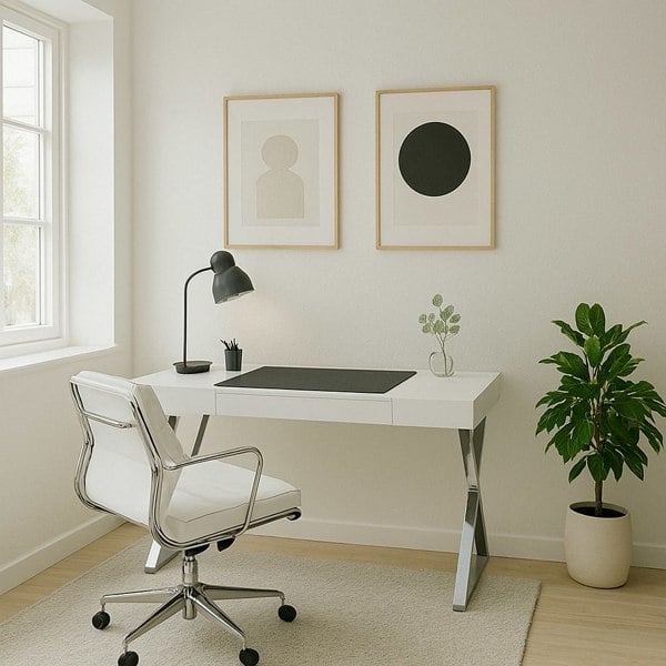 Centurion Supports ADONIS Gloss White and Chrome Legs Ergonomic Home Office Luxury Modern Desk