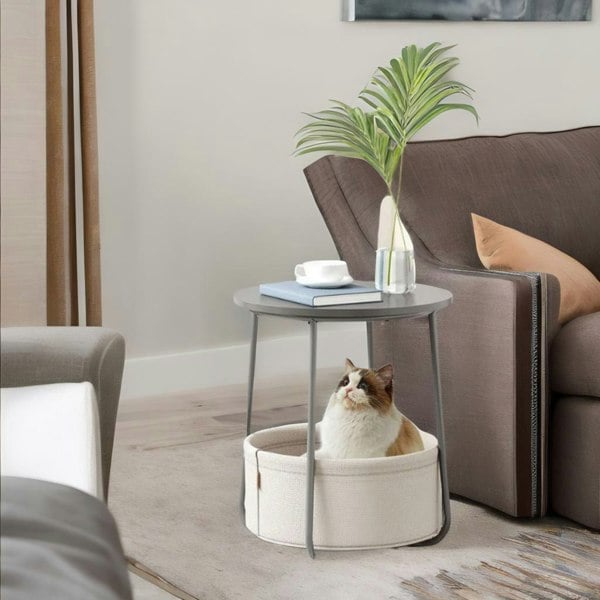 Rafaelo Mobilia Bedside Lamp Table with Storage Basket Grey