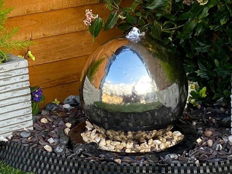 Tranquillity Water Features 30cm Stainless Steel Sphere Modern Metal Water Feature